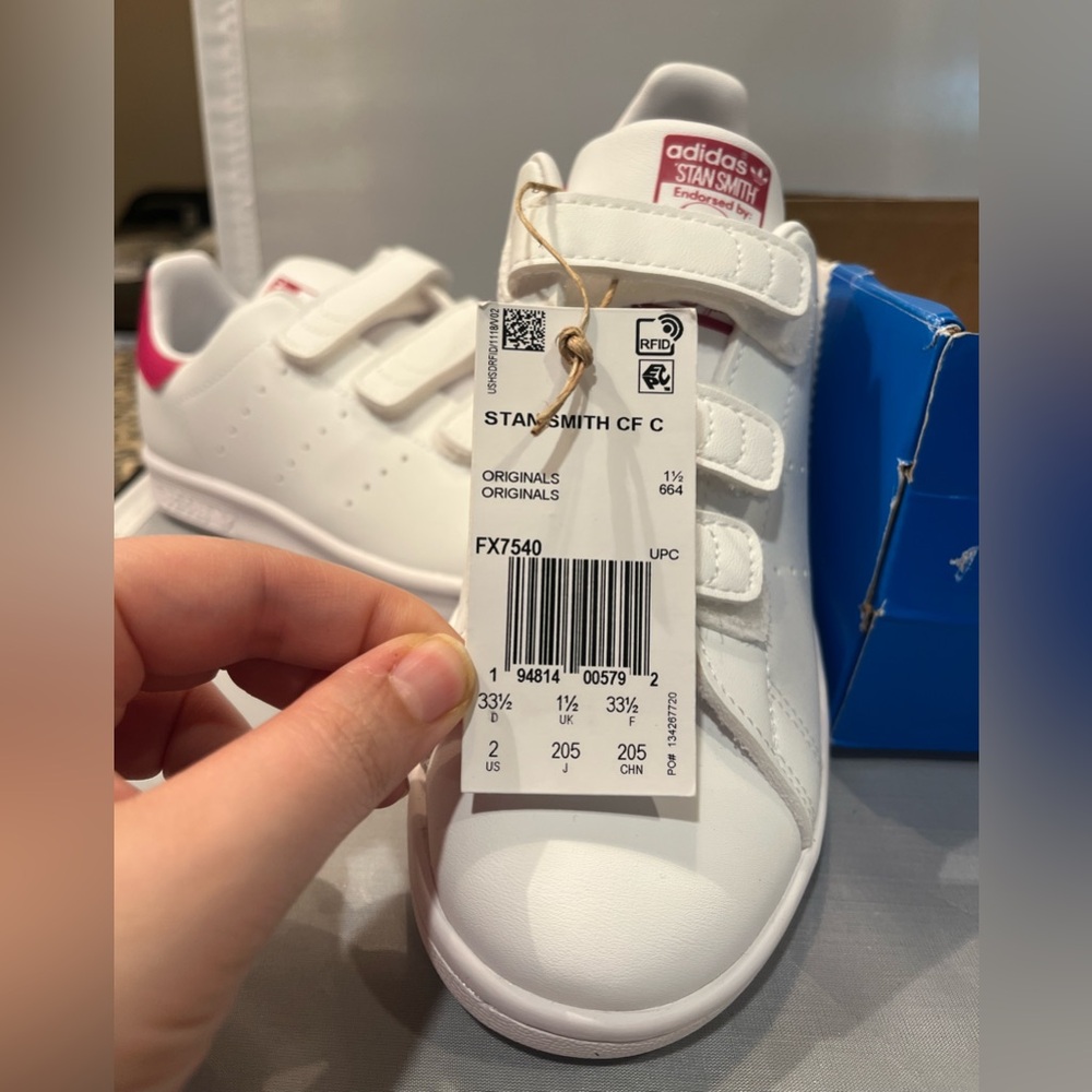 NIB Adidas Sz 2 Kids Pink Stan Smith Comfort Closure Velcro Sneaker Shoes R $70! - Picture 8 of 14
